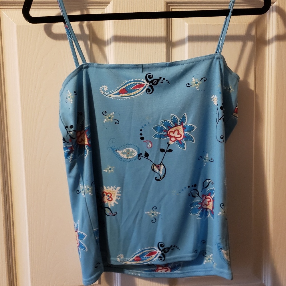 Frenchie Blue Paisley Floral Print Tank Top - Picture 2 of 3
